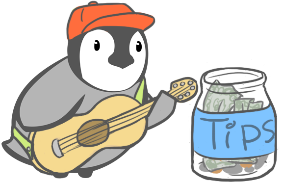 Cartoon on donation page Sufjan busking