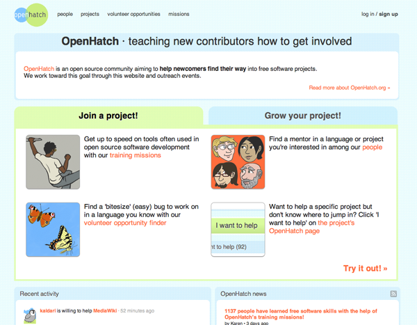 Later 2009 Screenshot of openhatch.org in late 2009