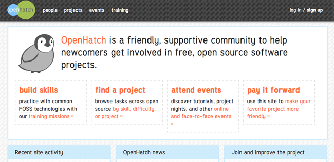 Circa 2011 Screenshot of openhatch.org circa 2011