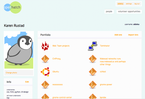 Circa 2009 Screenshot of openhatch.org circa 2009