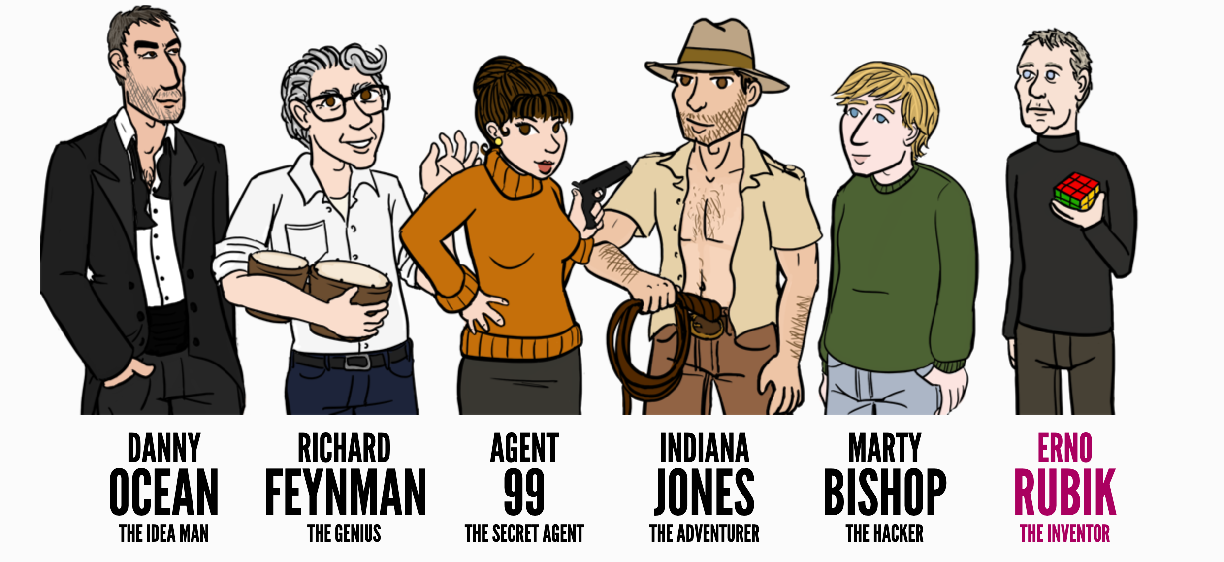 Cartoon showing the six Coinheist members